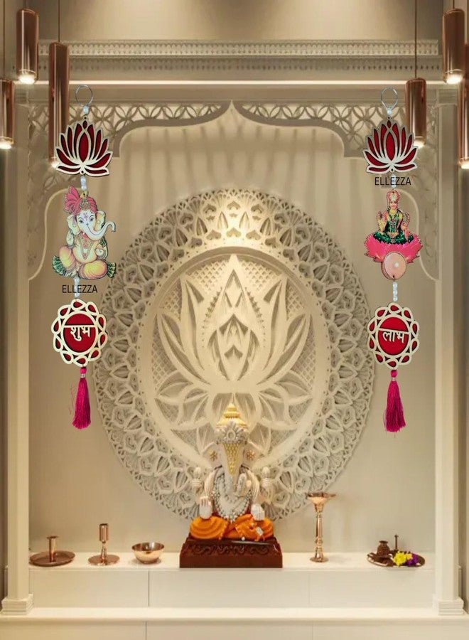 ELLEZZA Shubh Labh Lotus Laxmi Ganesh Wall Hanging, Traditional Door Decoration, 38 cm x 9.9 cm, Red - Image 5